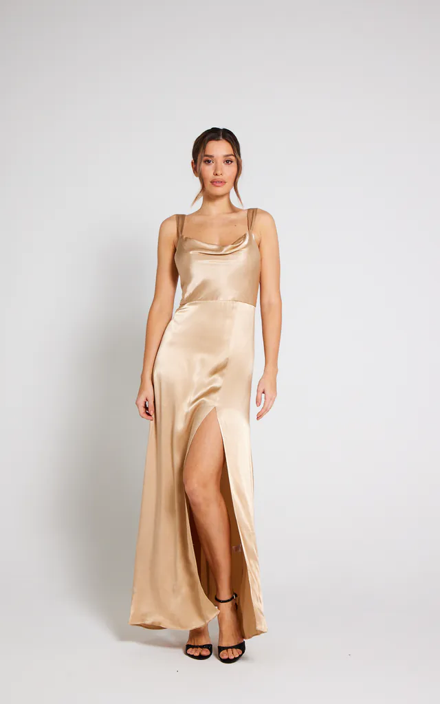 Layla Cami Satin Maxi Gown Dress - Champagne | LIENA | SilkFred Layla Cami Satin Maxi Gown Dress - Champagne | LIENA | SilkFred