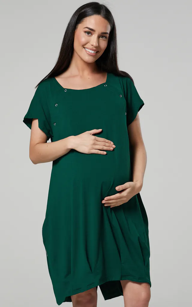 Hospital Bag - Maternity Skin to Skin Delivery Nursing Nightshirt in Dark Green | Happy Mama | SilkFred Hospital Bag - Maternity Skin to Skin Delivery Nursing Nightshirt in Dark Green | Happy Mama | SilkFred