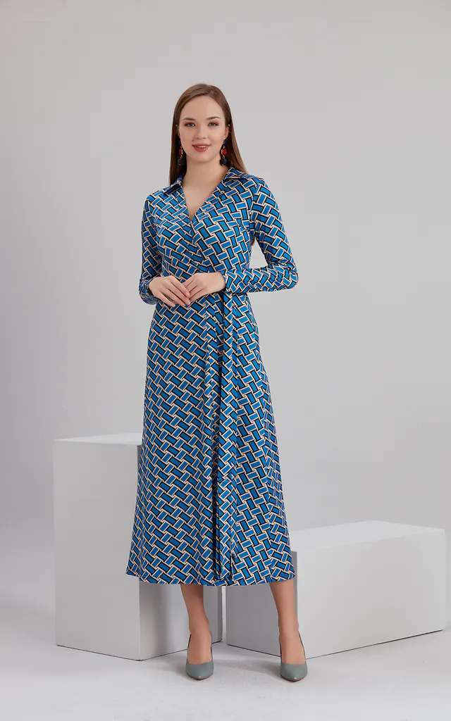midi wrap dress blue Midi Length Linen Wrap Dress, XL / Gray