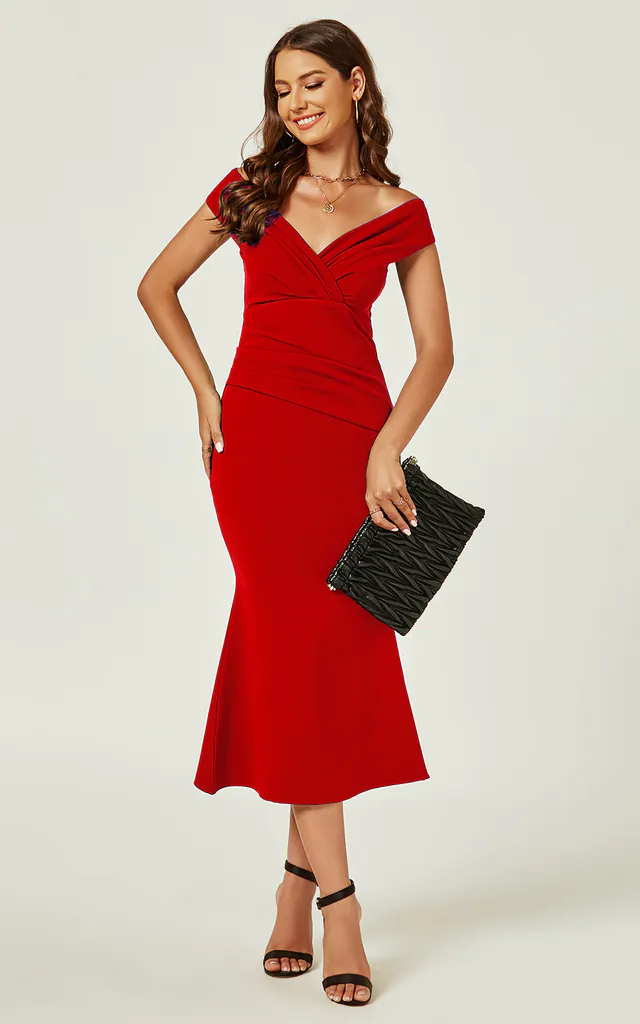 bardot pleated midi dress LTS Women's Tall Navy Blue Bandeau Pleated Detail Midi Dress Size 4