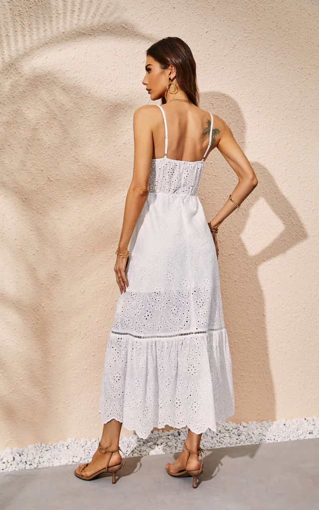 Lace Embroidery Anglaise Maxi Dress In White | FS Collection | SilkFred Lace Embroidery Anglaise Maxi Dress In White | FS Collection | SilkFred