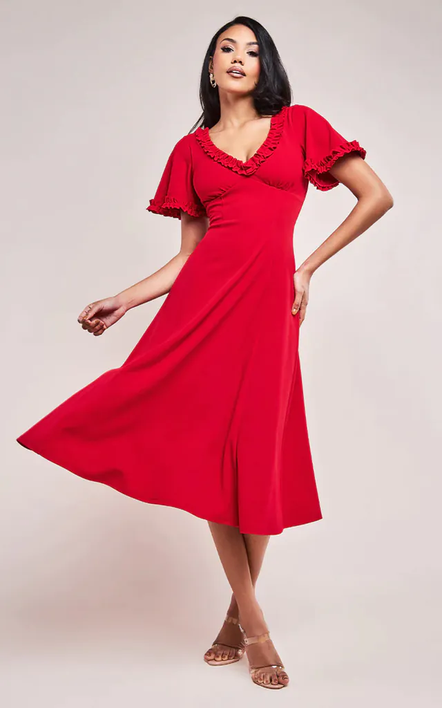 goddiva red dress Goddiva Sequin Glitter Lurex Long Sleeve Wrap Maxi Dress