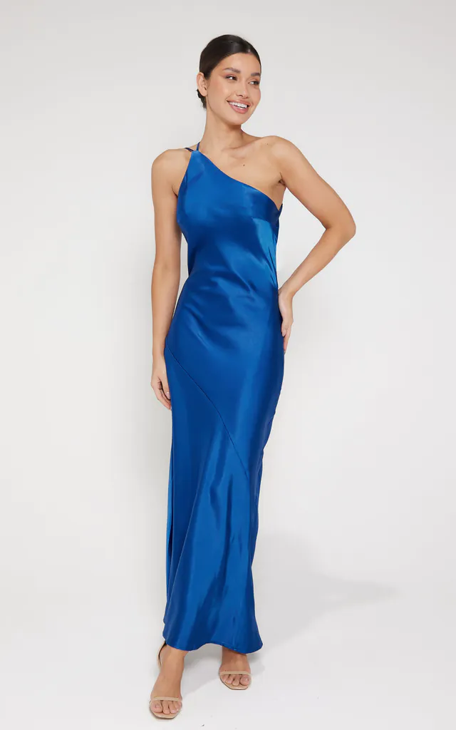 Monica One Shoulder Satin Maxi Dress - Royal Blue | LIENA | SilkFred Monica One Shoulder Satin Maxi Dress - Royal Blue | LIENA | SilkFred
