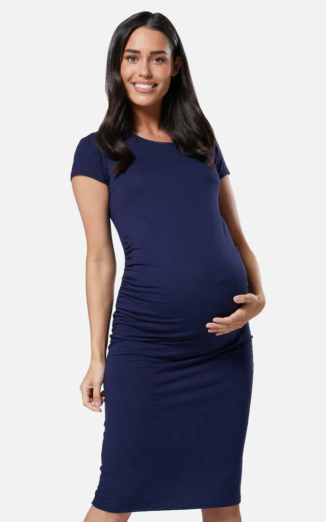Bodycon Maternity Dress in Navy Blue | Happy Mama | SilkFred Bodycon Maternity Dress in Navy Blue | Happy Mama | SilkFred