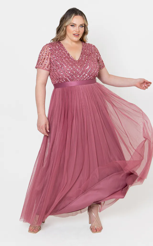 Bridesmaid Dress Maya Deluxe Plus Size Moody Lilac Stripe Embellished Bridesmaid Maxi Dress With Sash Bridesmaid Dress Maya Deluxe Plus Size Moody Lilac Stripe Embellished Bridesmaid Maxi Dress With Sash