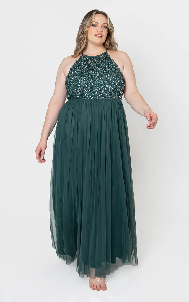 Emerald Green Embellished Halter Neck Bridesmaid Maxi Dress | Maya Deluxe | SilkFred Emerald Green Embellished Halter Neck Bridesmaid Maxi Dress | Maya Deluxe | SilkFred