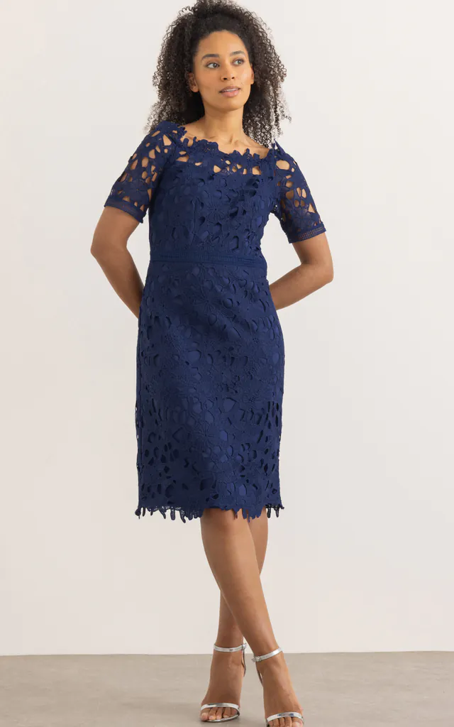 blue lace bardot dress ASOS DESIGN