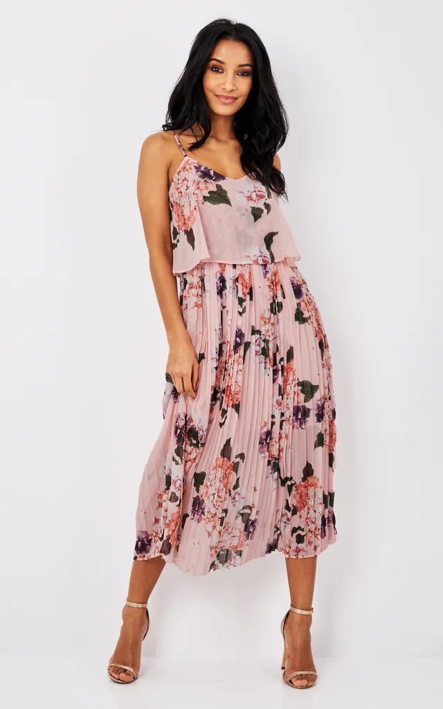 pleated cami midi dress BloomChic Women's Plus Size Shimmery Pleated Cami 3D Flower Midi Dress Browncoffeecolor Party Maxi Sweetheart Neck 28/5X
