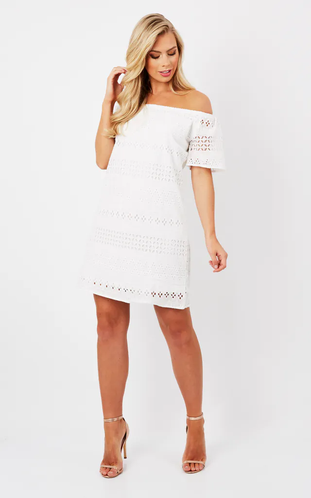 White Bardot Embroidered Dress | Oeuvre | SilkFred White Bardot Embroidered Dress | Oeuvre | SilkFred
