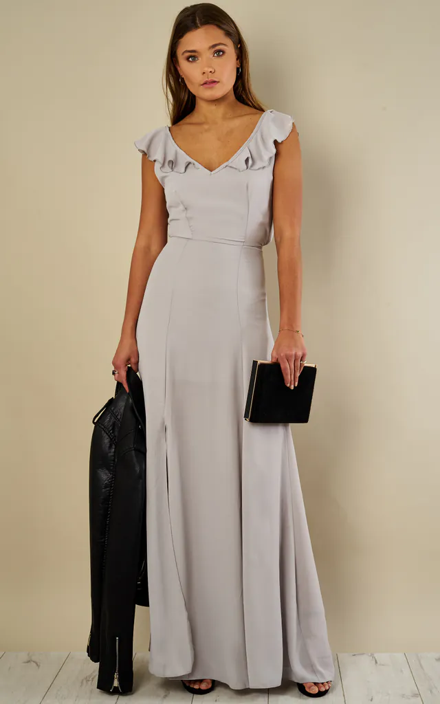 Light Grey Tie Back Maxi Dress | John Zack | SilkFred Light Grey Tie Back Maxi Dress | John Zack | SilkFred