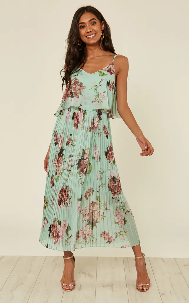 Mint Floral Print Pleated Cami Midi Dress | URBAN TOUCH | SilkFred Mint Floral Print Pleated Cami Midi Dress | URBAN TOUCH | SilkFred