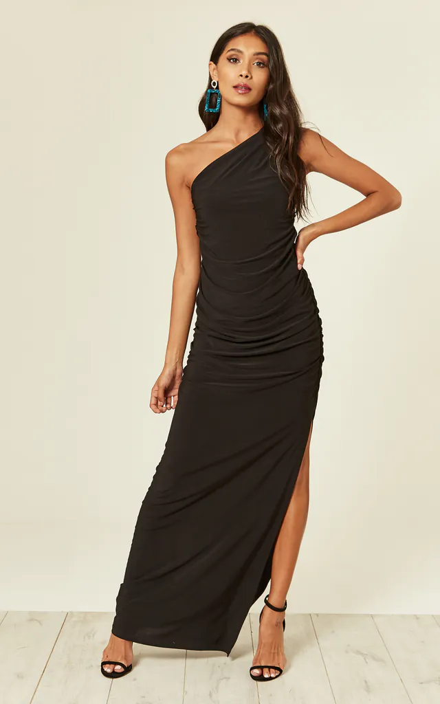 Angelina black one shoulder maxi bridesmaid dress | Revie London | SilkFred Angelina black one shoulder maxi bridesmaid dress | Revie London | SilkFred