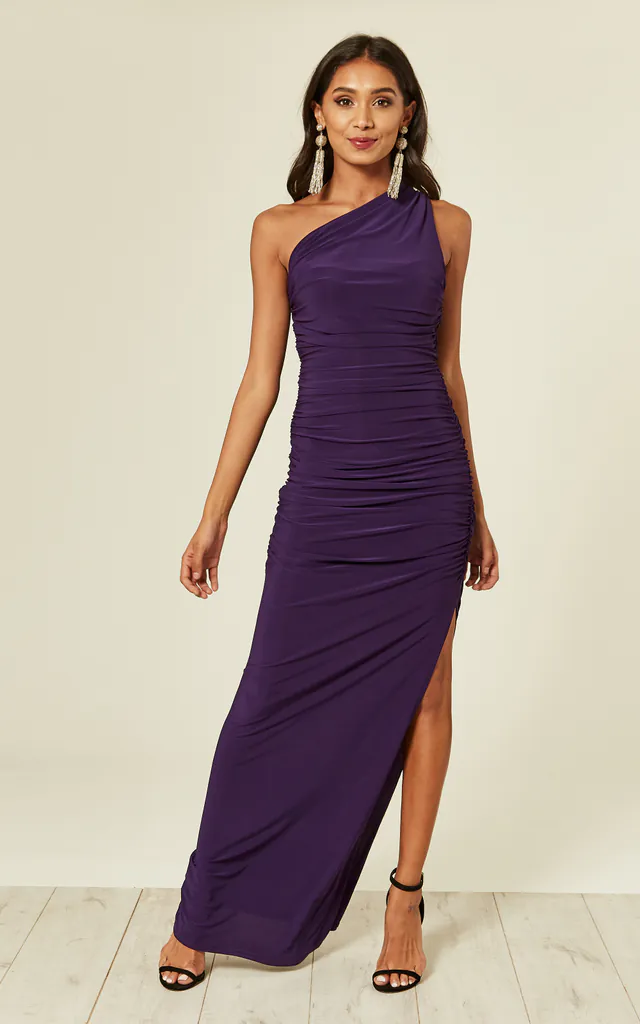 Angelina purple one shoulder maxi bridesmaid dress | Revie London | SilkFred Angelina purple one shoulder maxi bridesmaid dress | Revie London | SilkFred