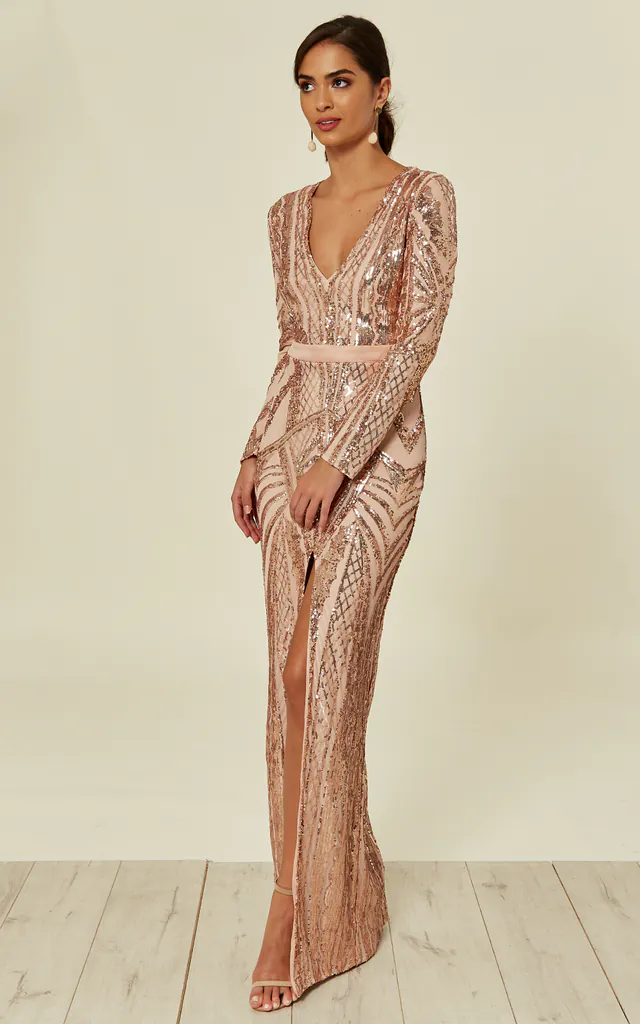 ELITE VIP ROSE GOLD NUDE SEQUIN ILLUSION MIDDLE SLIT MAXI DRESS | Nazz Collection | SilkFred ELITE VIP ROSE GOLD NUDE SEQUIN ILLUSION MIDDLE SLIT MAXI DRESS | Nazz Collection | SilkFred