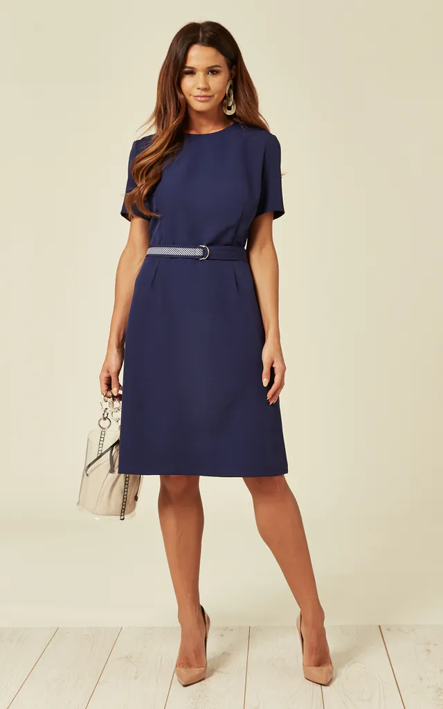 navy dress with gold belt Navy Blue Long Gown With Belt Navy Blue And Gold Blue Gown With Gold Belt By