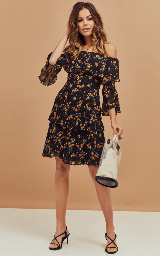 bardot layered mini dress ASOS DESIGN supersoft bardot double layer mesh mini dress in black