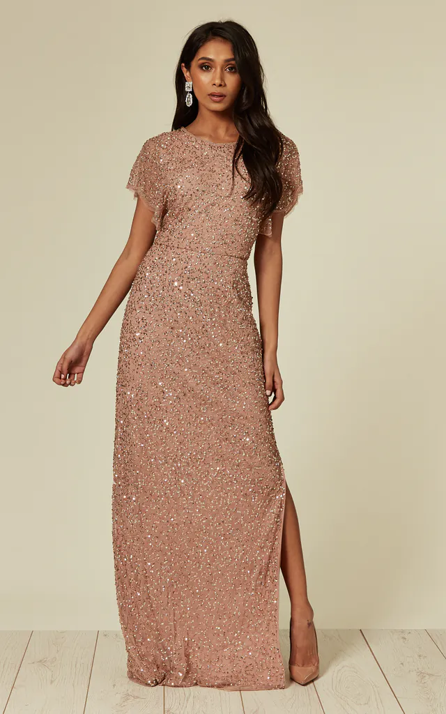 Embellished Nude Pink Maxi Dress | ANGELEYE | SilkFred Embellished Nude Pink Maxi Dress | ANGELEYE | SilkFred