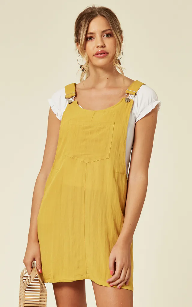 Linen Mini Pinafore Dress in Mustard Yellow | CY Boutique | SilkFred Linen Mini Pinafore Dress in Mustard Yellow | CY Boutique | SilkFred