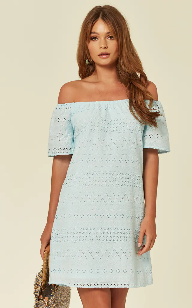 Blue Bardot Embroidered Dress | Oeuvre | SilkFred Blue Bardot Embroidered Dress | Oeuvre | SilkFred