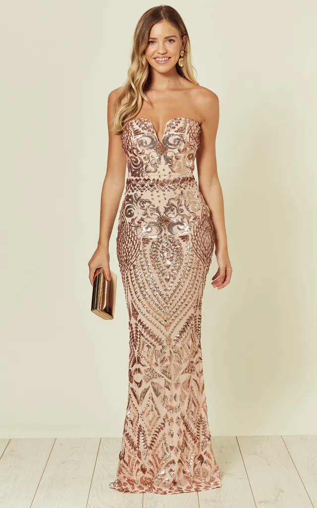 KENZA ROSE GOLD STRAPLESS SEQUIN FISHTAIL MAXI DRESS | Nazz Collection | SilkFred KENZA ROSE GOLD STRAPLESS SEQUIN FISHTAIL MAXI DRESS | Nazz Collection | SilkFred