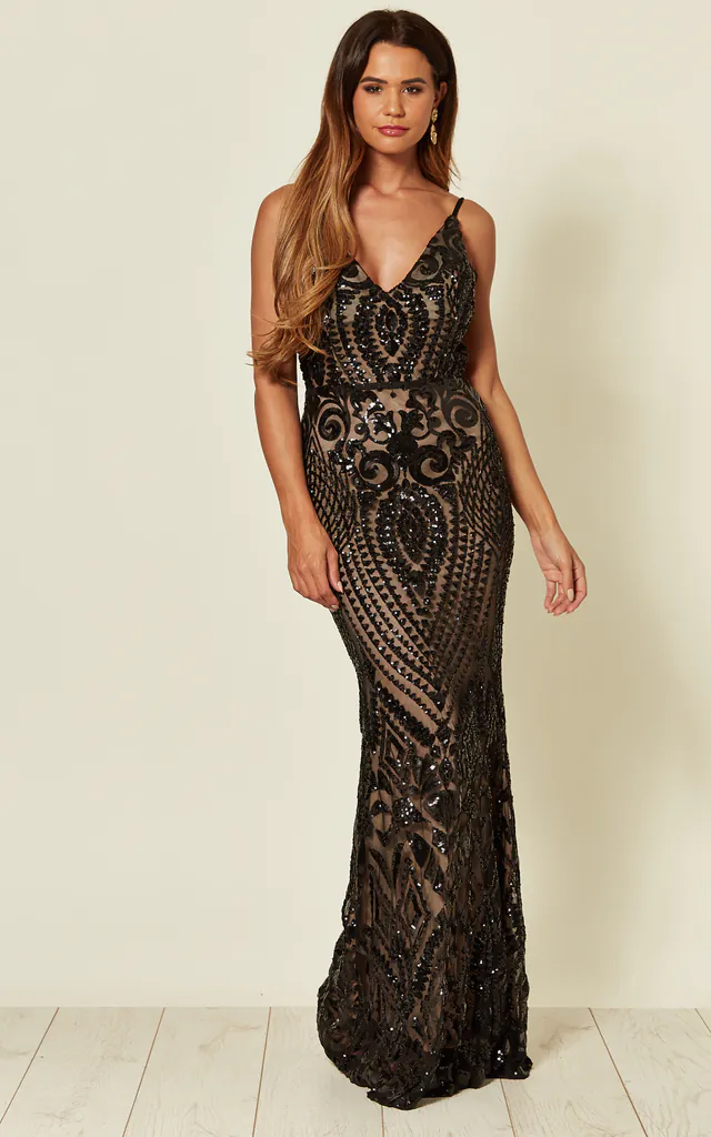 SPOTLIGHT SEQUIN FISHTAIL MAXI DRESS IN BLACK | Nazz Collection | SilkFred SPOTLIGHT SEQUIN FISHTAIL MAXI DRESS IN BLACK | Nazz Collection | SilkFred