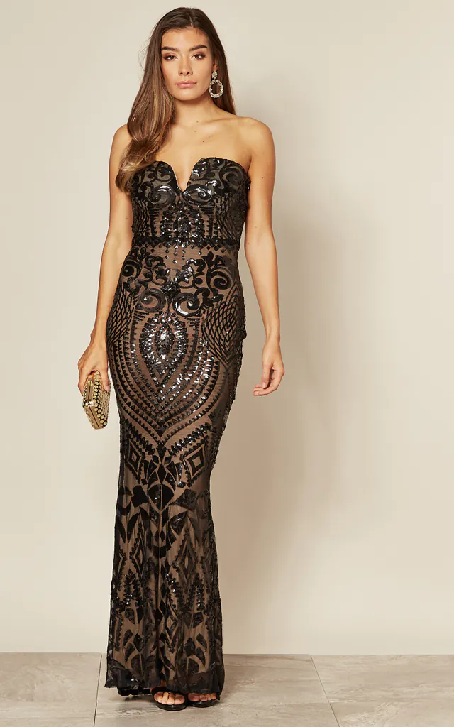 Kenza Black Strapless Sequin Fishtail Maxi Dress | Nazz Collection | SilkFred Kenza Black Strapless Sequin Fishtail Maxi Dress | Nazz Collection | SilkFred