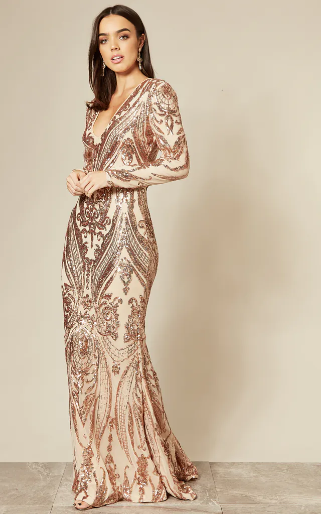 ARABELLA ROSE GOLD SEQUIN MAXI DRESS | Nazz Collection | SilkFred ARABELLA ROSE GOLD SEQUIN MAXI DRESS | Nazz Collection | SilkFred