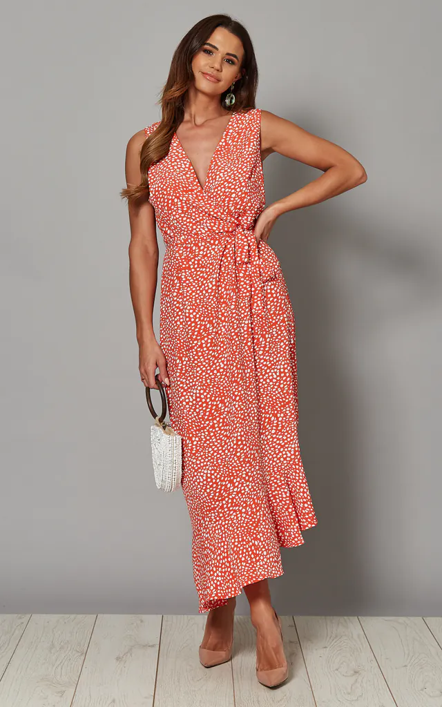 FIONA Asymmetric Wrap Front Maxi Dress in Red Print | Blue Vanilla | SilkFred FIONA Asymmetric Wrap Front Maxi Dress in Red Print | Blue Vanilla | SilkFred