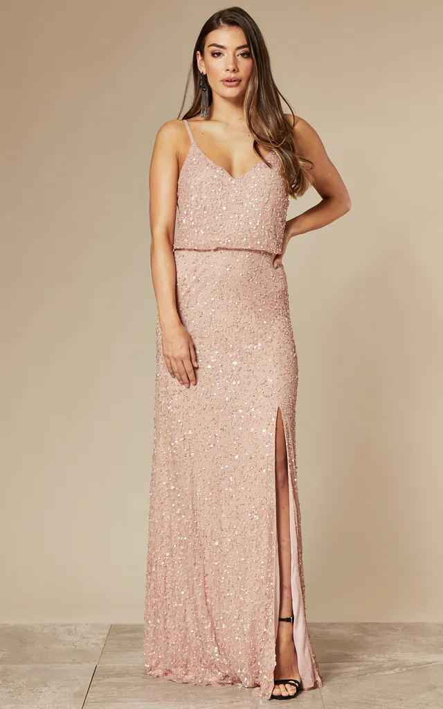 Bridesmaid Light Pink Maxi Dress with Embellished Scatter Sequins | ANGELEYE | SilkFred Bridesmaid Light Pink Maxi Dress with Embellished Scatter Sequins | ANGELEYE | SilkFred