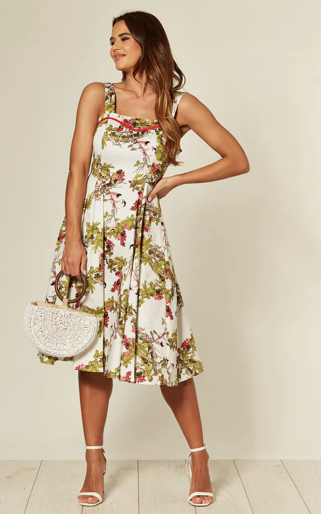 sardinian midi dress Ivory Sardine Print Spaghetti Strap Midi Dress Large