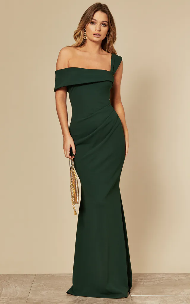 Emerald Green Off the Shoulder Maxi Dress with Pleated Waist | Goddiva | SilkFred Emerald Green Off the Shoulder Maxi Dress with Pleated Waist | Goddiva | SilkFred
