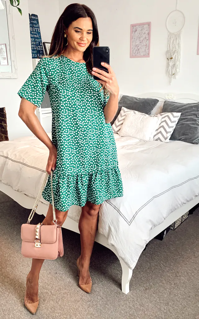 Green Floral Frill Hem T-Shirt Dress | AX Paris | SilkFred Green Floral Frill Hem T-Shirt Dress | AX Paris | SilkFred