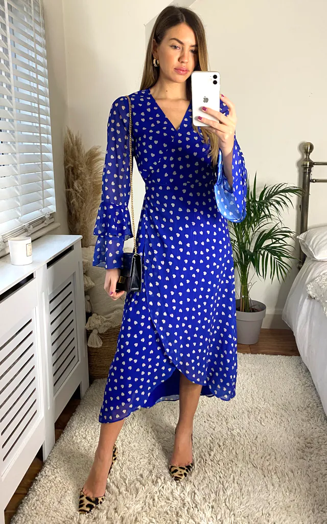 Issy Tiered Sleeve Wrap Midi Dress- Cobalt | SlayTwins | SilkFred Issy Tiered Sleeve Wrap Midi Dress- Cobalt | SlayTwins | SilkFred