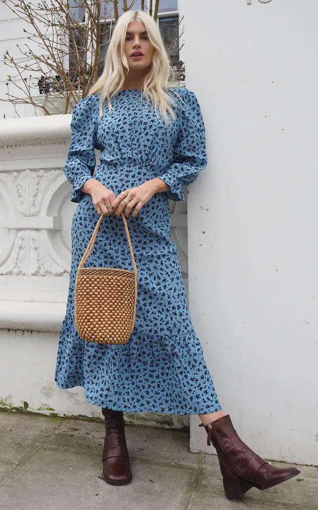 Selena Midi Dress in Blue Ditsy Floral Print | Nobody's Child | SilkFred Selena Midi Dress in Blue Ditsy Floral Print | Nobody's Child | SilkFred