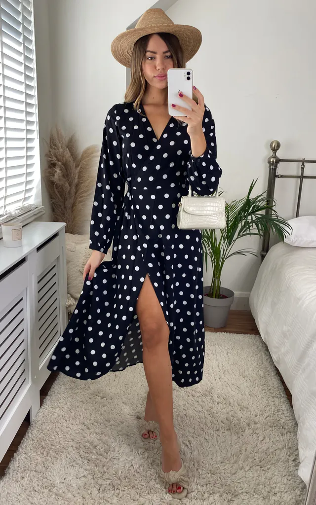 Vale Wrap Midi Dress- Black Polka Dot | SlayTwins | SilkFred Vale Wrap Midi Dress- Black Polka Dot | SlayTwins | SilkFred