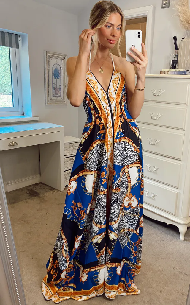 Strappy flowy maxi dress in chain scarf print | CY Boutique | SilkFred Strappy flowy maxi dress in chain scarf print | CY Boutique | SilkFred