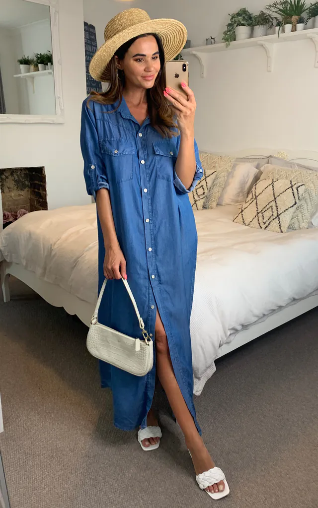 Oversized Denim Shirt Dove Dress | HOXTON GAL | SilkFred Oversized Denim Shirt Dove Dress | HOXTON GAL | SilkFred