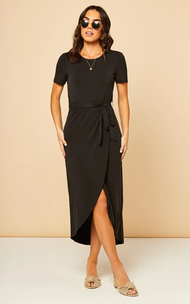 Midi Jersey Wrap Dress in Black | Object | SilkFred Midi Jersey Wrap Dress in Black | Object | SilkFred