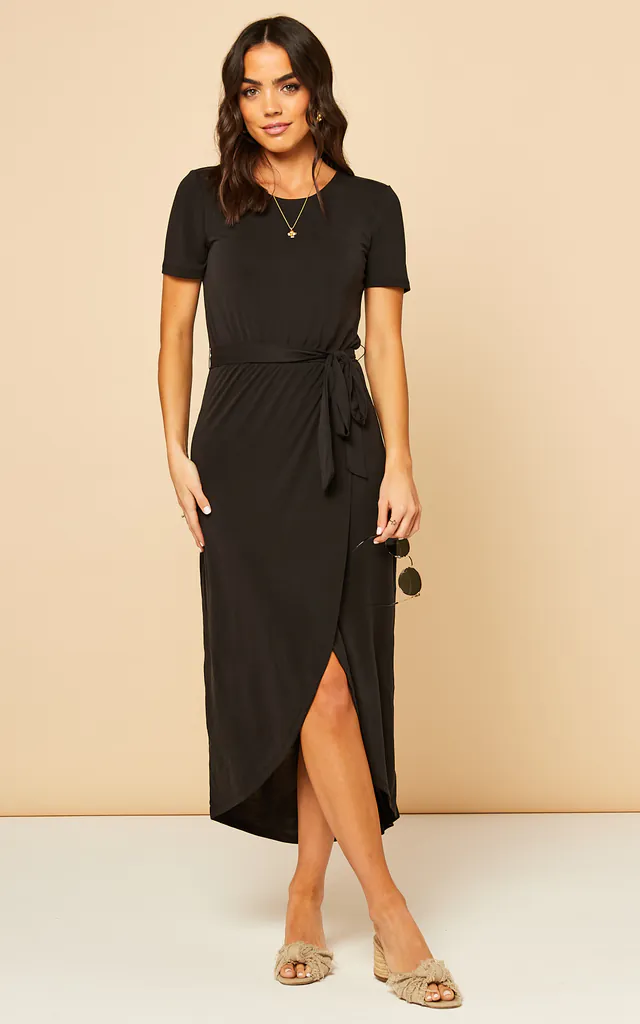 Midi Jersey Wrap Dress in Black | Object | SilkFred Midi Jersey Wrap Dress in Black | Object | SilkFred
