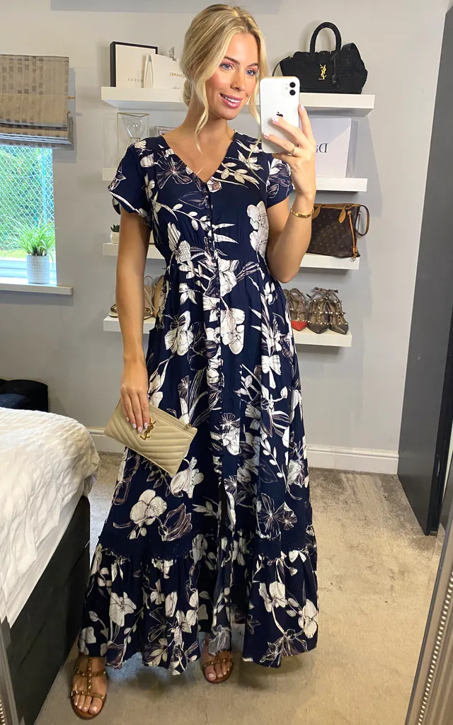 izabel maxi dress Izabel London Printed Long Sleeve Empire Maxi Dress
