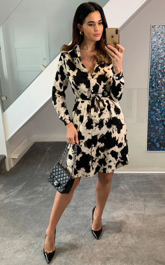 cow print shirt dress Ivory Wallis Cow Print D Ring Shirt Dress