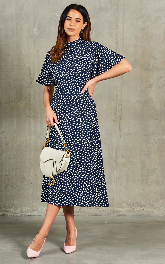 blue vanilla dress Joseph Ribkoff Blue/Vanilla Tropical Print Asymmetrical Dress 252179 AfterRetail
