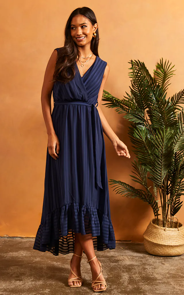 Sleeveless Plunge Maxi Dress in Navy | Bella and Blue | SilkFred Sleeveless Plunge Maxi Dress in Navy | Bella and Blue | SilkFred