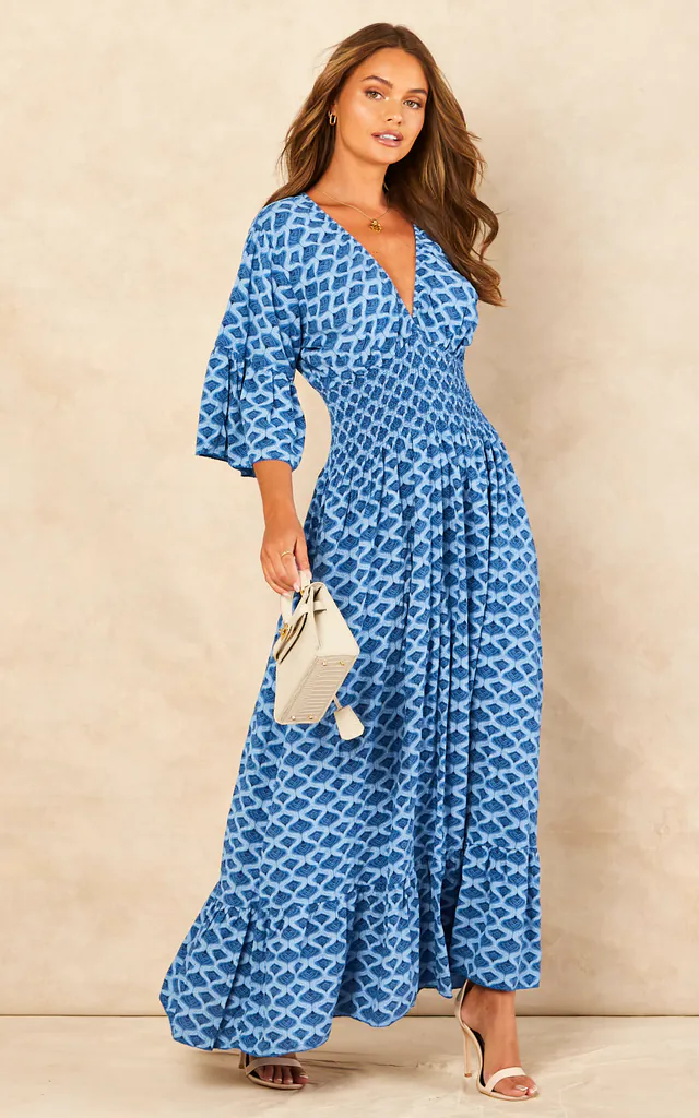 Jaxine Geo Print Dress | Blue Vanilla | SilkFred Jaxine Geo Print Dress | Blue Vanilla | SilkFred