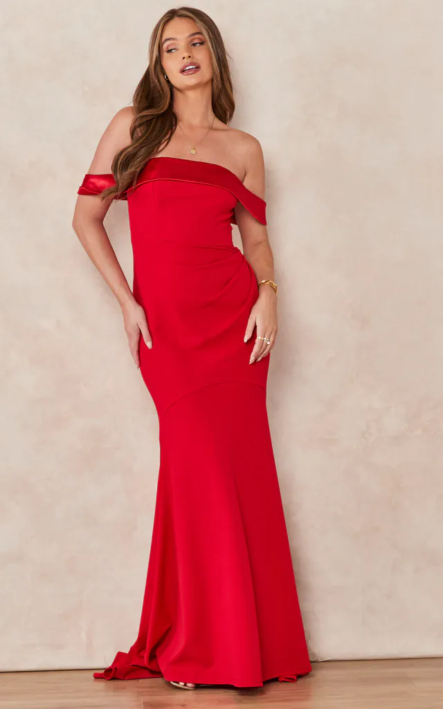 Satin Band Bandeau Maxi Dress In Red | Goddiva | SilkFred Satin Band Bandeau Maxi Dress In Red | Goddiva | SilkFred