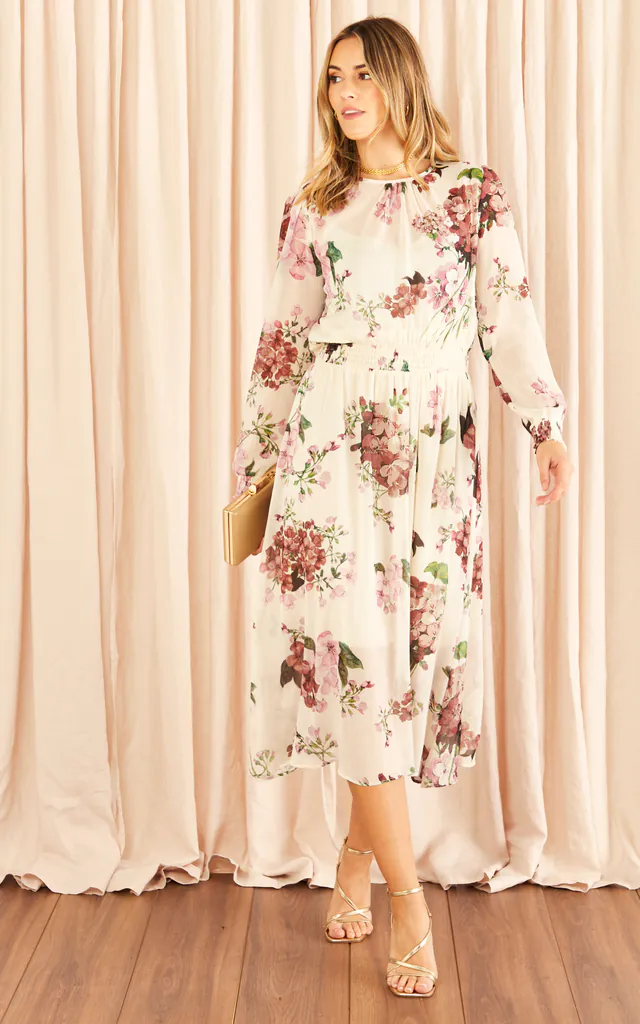 urban long sleeve dress Cream Satin Long Sleeve Maxi Dress