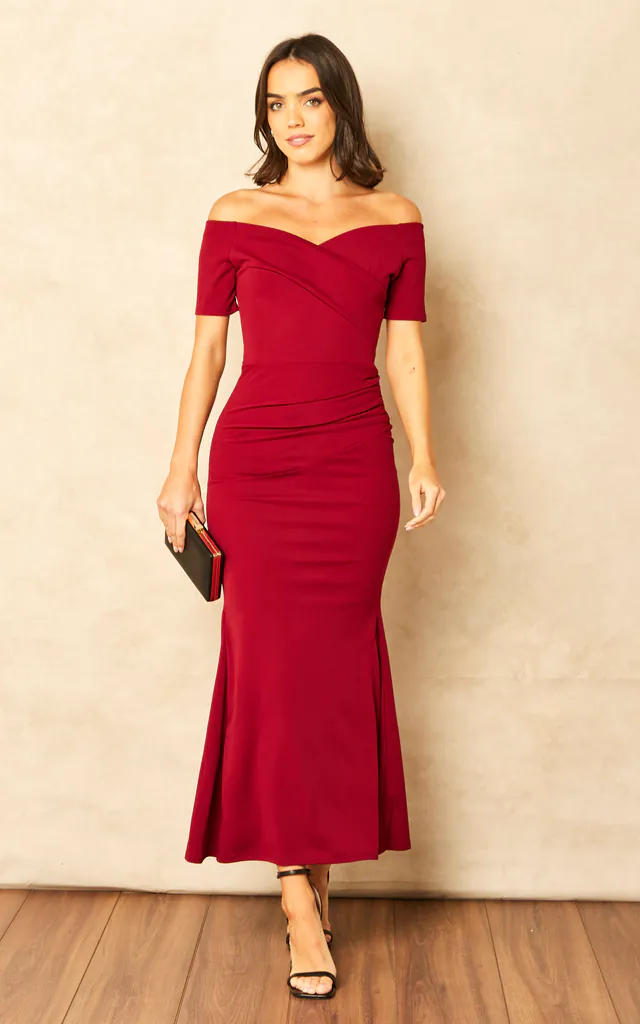 Bardot Off Shoulder Maxi Dress Burgundy | Feverfish | SilkFred Bardot Off Shoulder Maxi Dress Burgundy | Feverfish | SilkFred