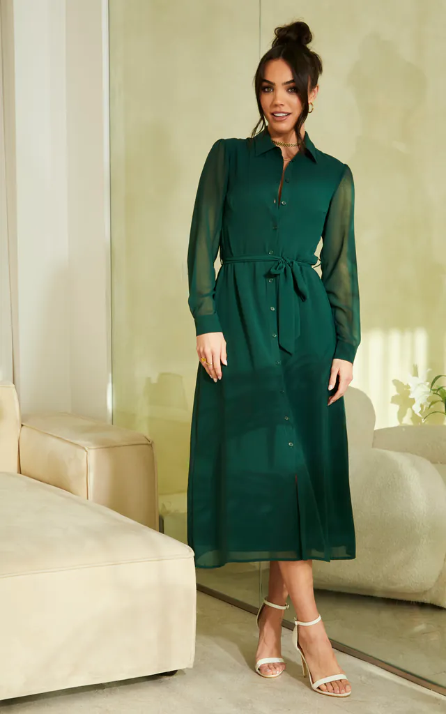Long Sleeve Shirt Dress in Khaki | Bella and Blue | SilkFred Long Sleeve Shirt Dress in Khaki | Bella and Blue | SilkFred