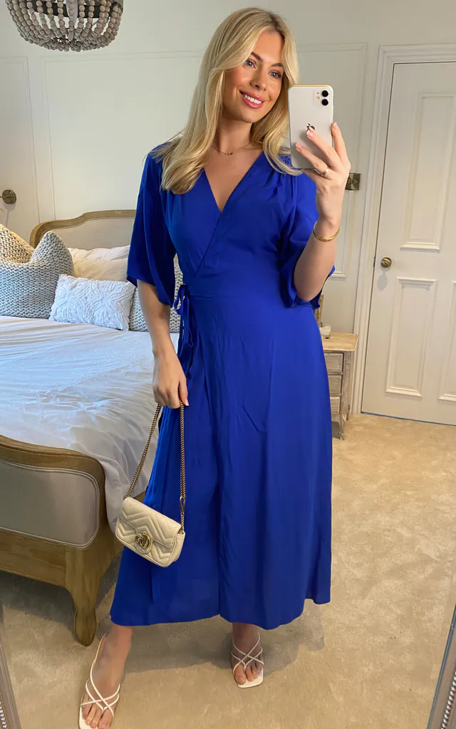 Royal Blue Maxi Wrap Dress with Kimono Sleeves | Liquorish | SilkFred Royal Blue Maxi Wrap Dress with Kimono Sleeves | Liquorish | SilkFred