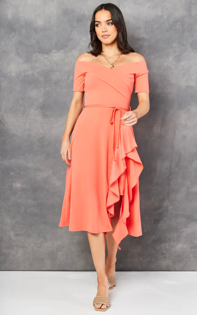 The Shoulder Bardot Off Shoulder Frill Midi Dress ZARA Red Floral Print Ruffle Bardot Off Shoulder The Shoulder Bardot Off Shoulder Frill Midi Dress ZARA Red Floral Print Ruffle Bardot Off Shoulder